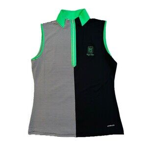 ANNIKA CUTTER & BUCK Green Sleeveless 1/4 Zip Golf Shirt M Piper Glen CC Logo